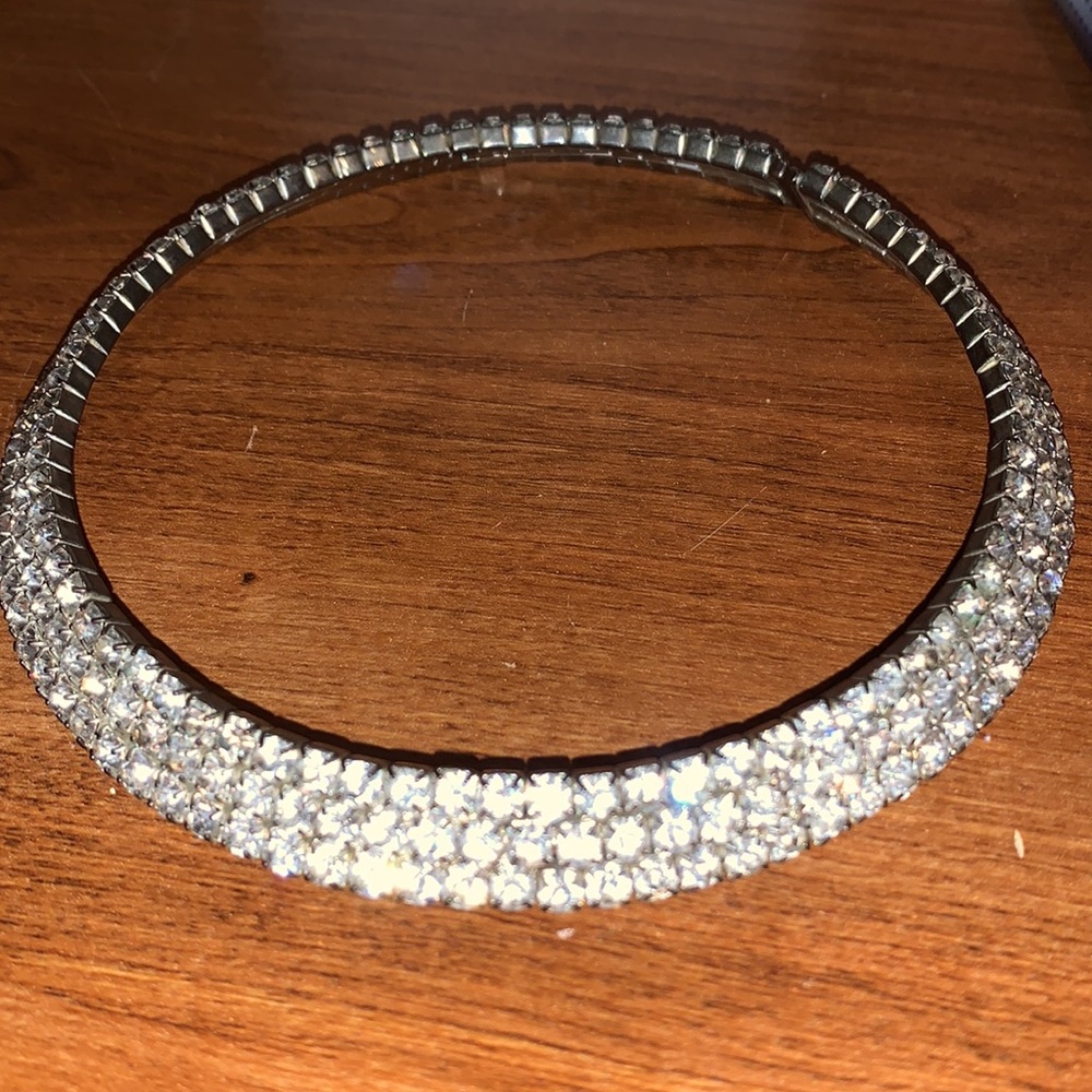 Crystal Pavé Stretch Bracelet - Silver Rhinestone Bangle